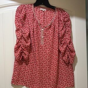 Max Studio Red Blouse with White Pattern